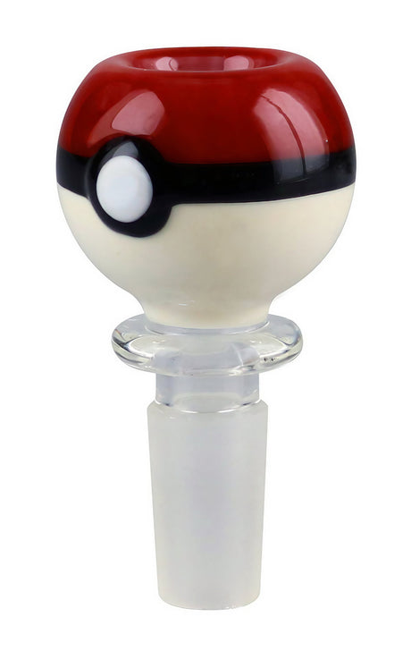 PokeOrb themed 14.5mm Male Herb Slide for bongs, made from durable borosilicate glass, front view