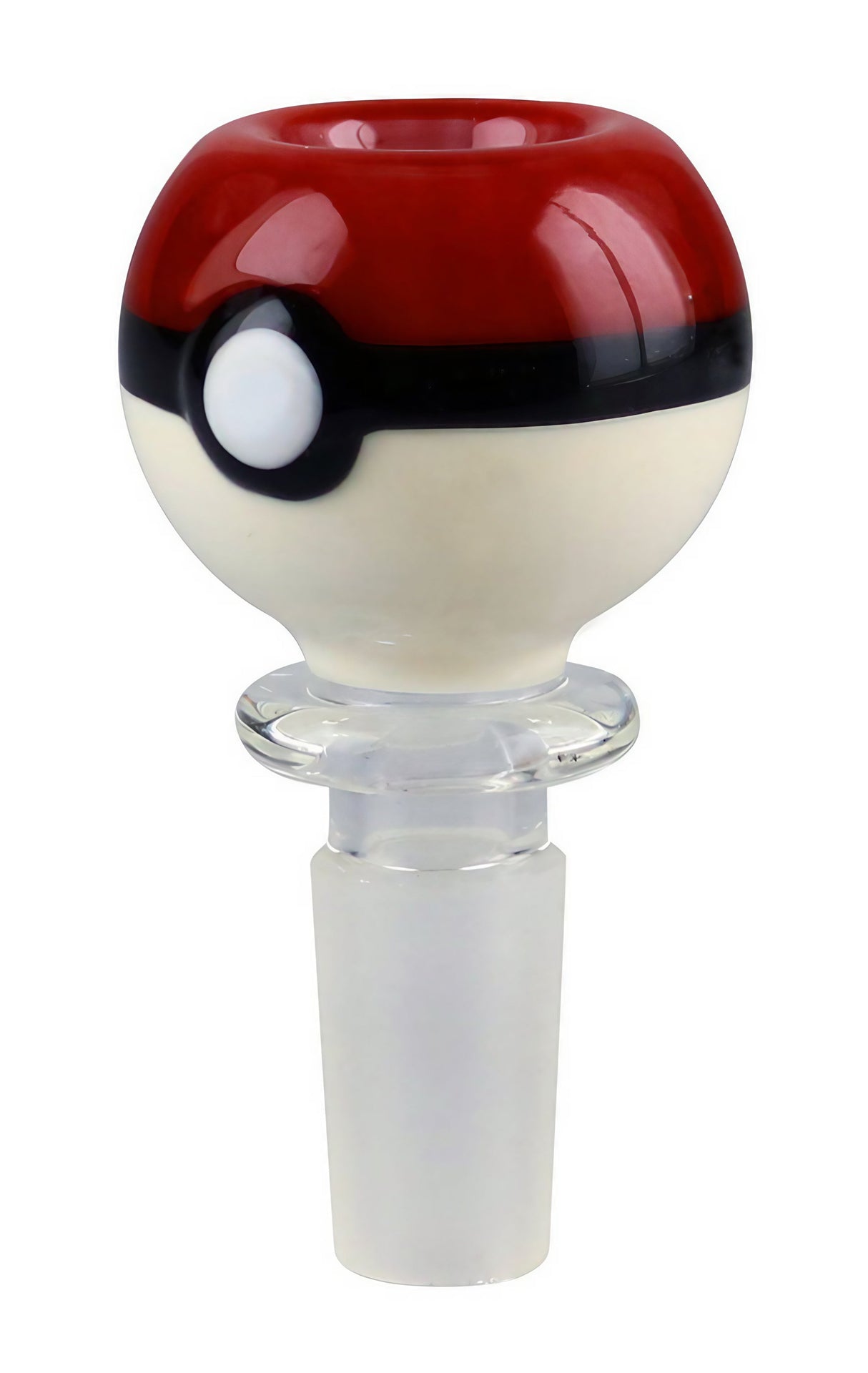 PokeOrb themed 14.5mm Male Herb Slide for bongs, made from durable borosilicate glass, front view