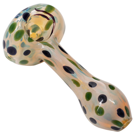 LA Pipes Polka Dot Glass Spoon Pipe in Green Hues, 4.5 Inch Side View on White Background