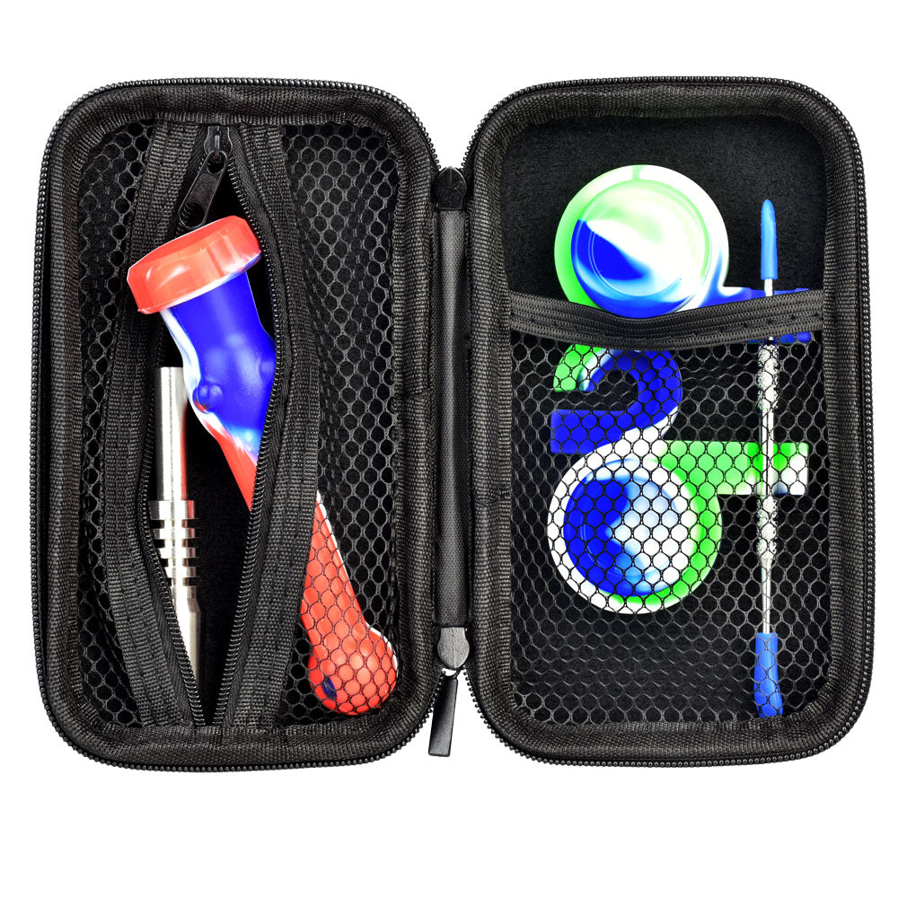 Colorful Portable Silicone Dab Travel Kit with Titanium Tools and Storage Compartments