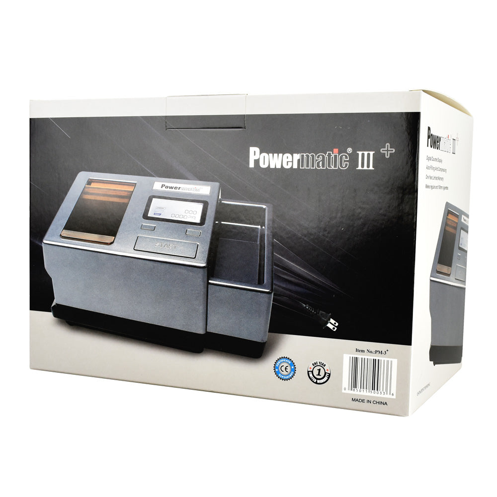 Powermatic III Electric Cigarette Injector in packaging, front angle view, for King size rolling