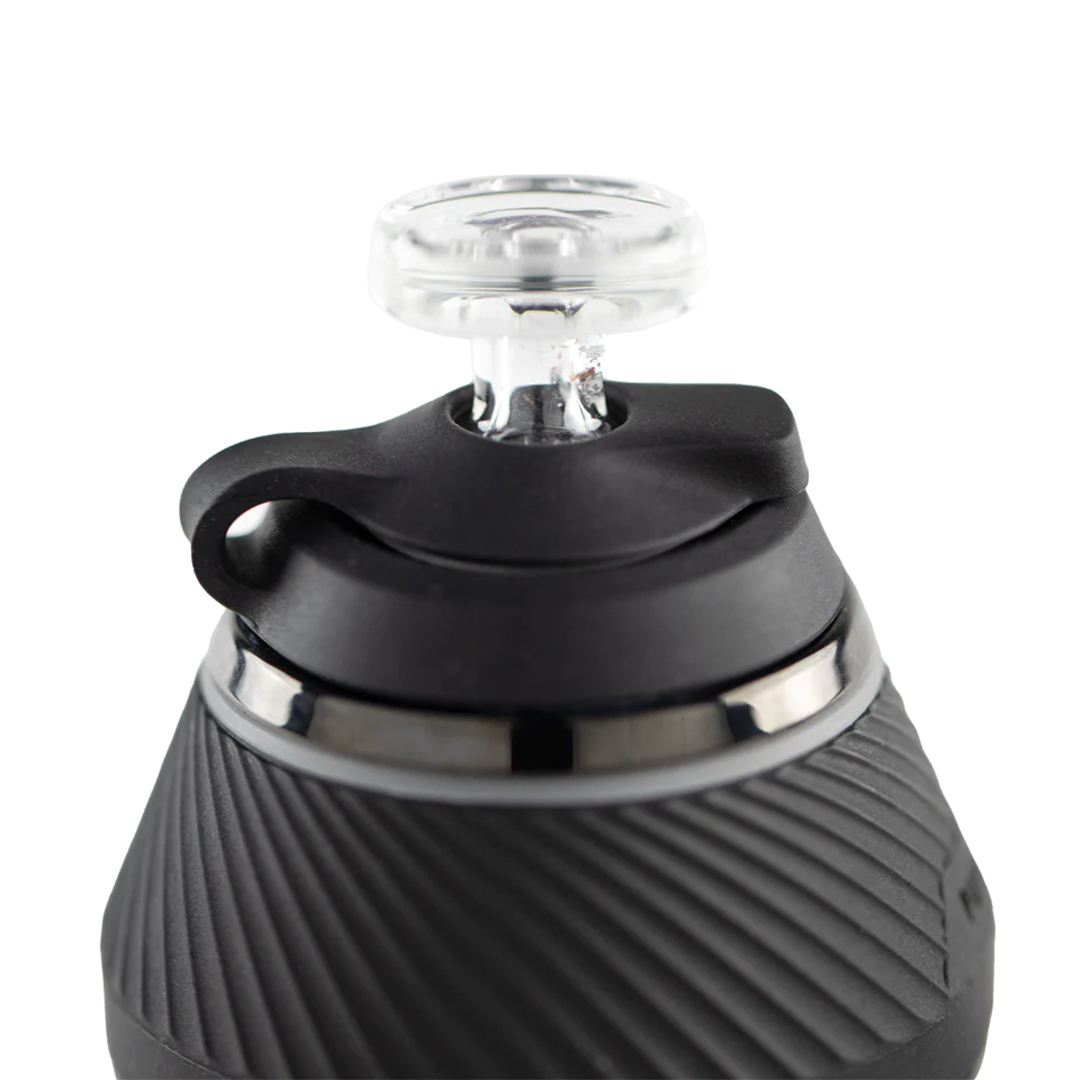 Puffco Proxy Carb Cap, close-up side view showcasing the borosilicate glass and stainless steel design