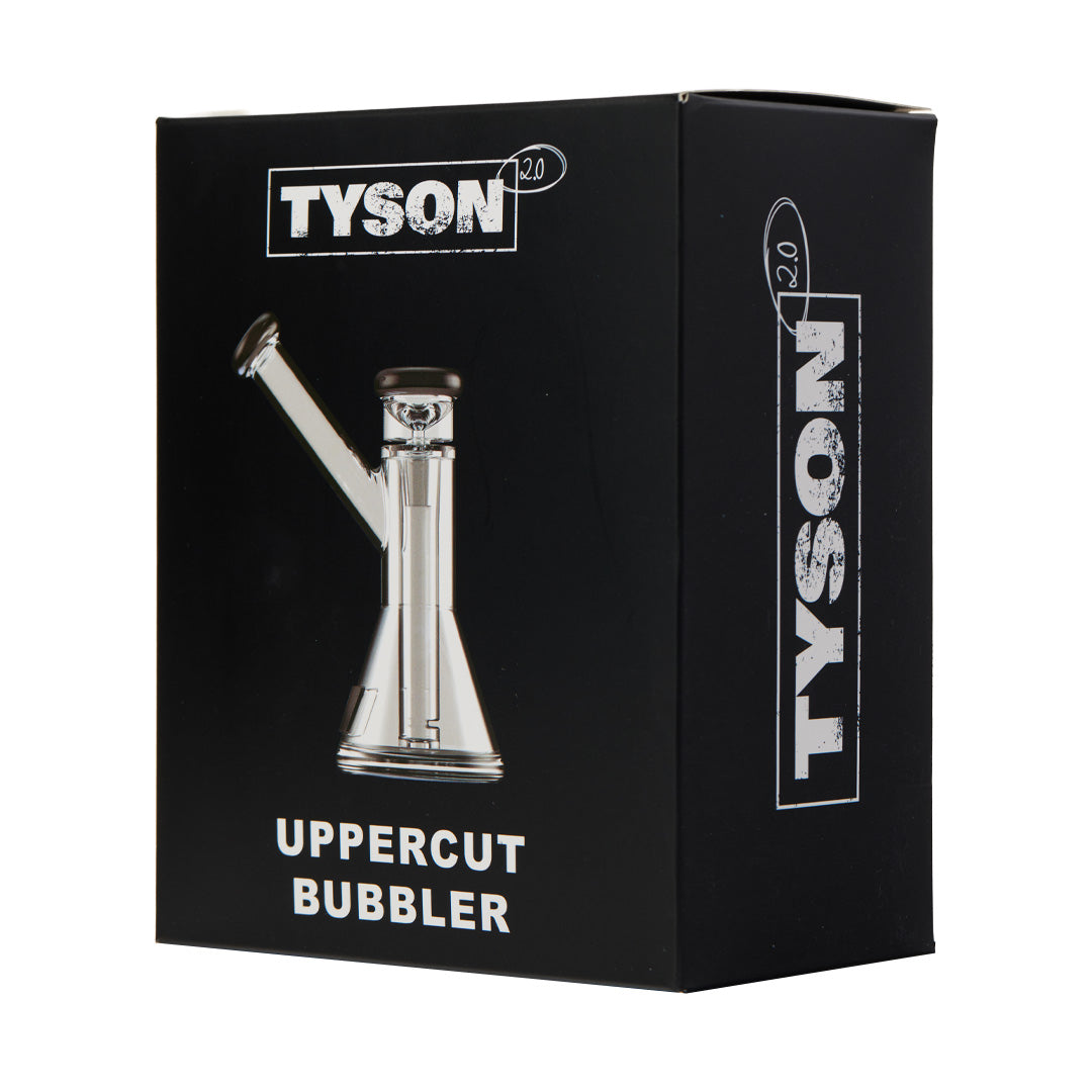 Tyson Upper Cut Bubbler with 14mm Borosilicate Glass, Front View on Black Packaging