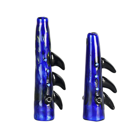 Prehistoric Life Form Chillum Pipe in Borosilicate Glass, Dual Side View on White Background