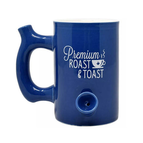 Fashion Craft Premium Roast & Toast Ceramic Mug in Blue - Front View with Pipe Feature