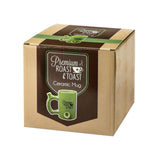 Green Premium Roast & Toast Ceramic Mug by Gourmet Innovations, packaged in branded box
