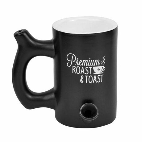 Premium Roast & Toast Ceramic Mug in Matte Black with Pipe, Front View