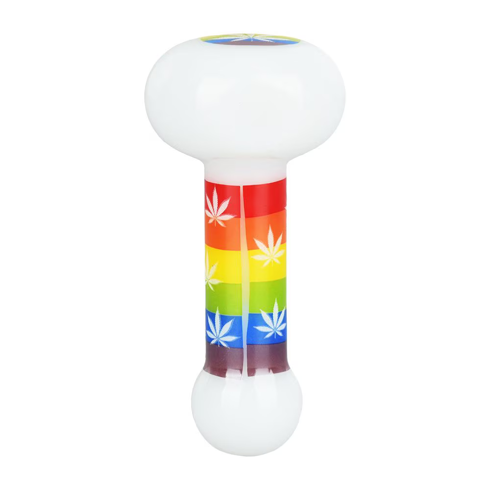 Pride Rainbow Hemp Leaf Glow Glass Spoon Pipe | 4.75"