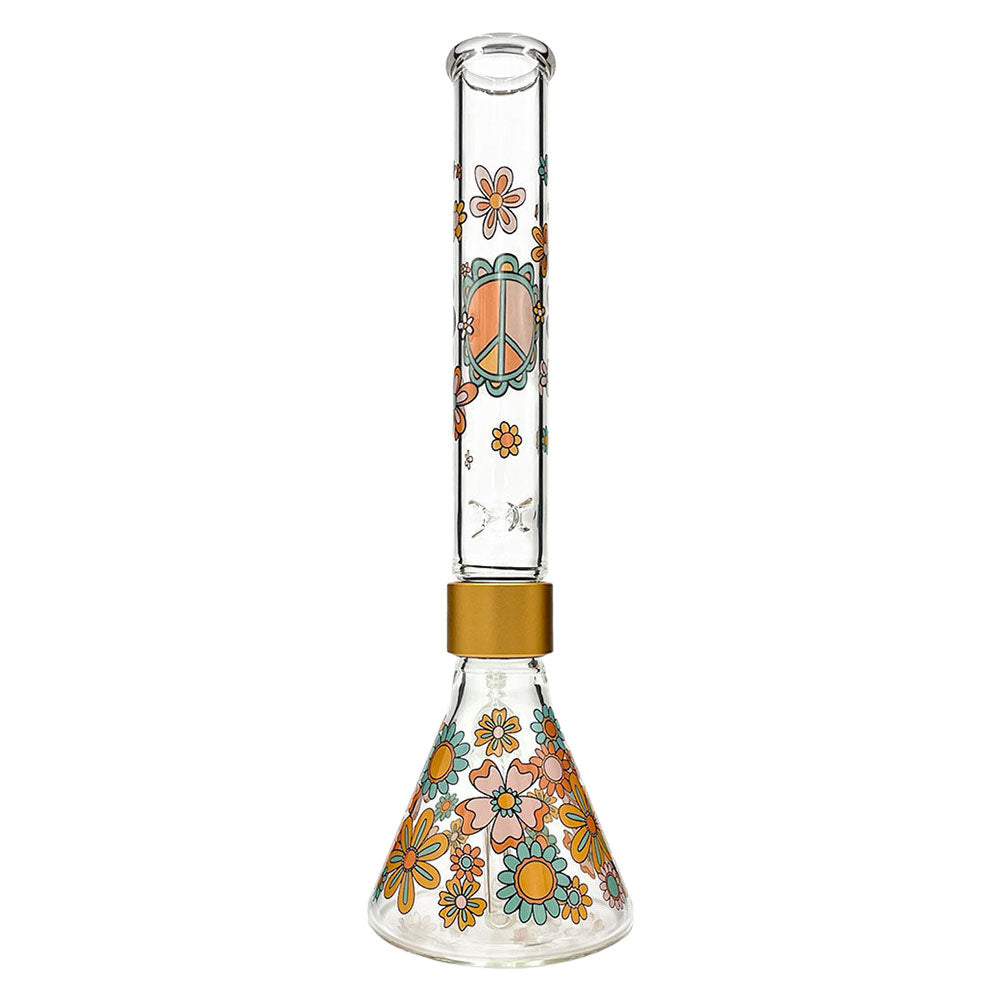 Prism Flower Power 18" Tall Beaker Water Pipe with Retro Floral Design - Front View