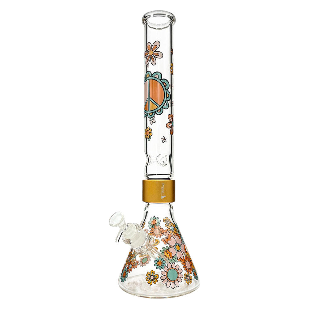 Prism Flower Power Tall Beaker Water Pipe - 18" Clear Borosilicate Glass with Floral Design