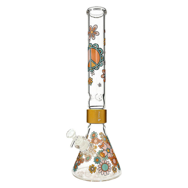 Prism Flower Power Tall Beaker Water Pipe - 18" Clear Borosilicate Glass with Floral Design