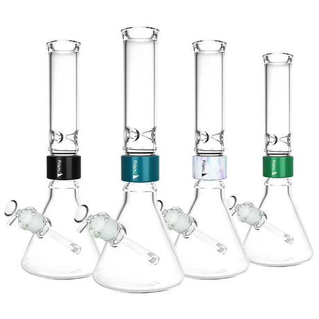 Prism Standard Beaker Water Pipes in clear borosilicate glass with color accents, 14mm female joint, and deep bowl