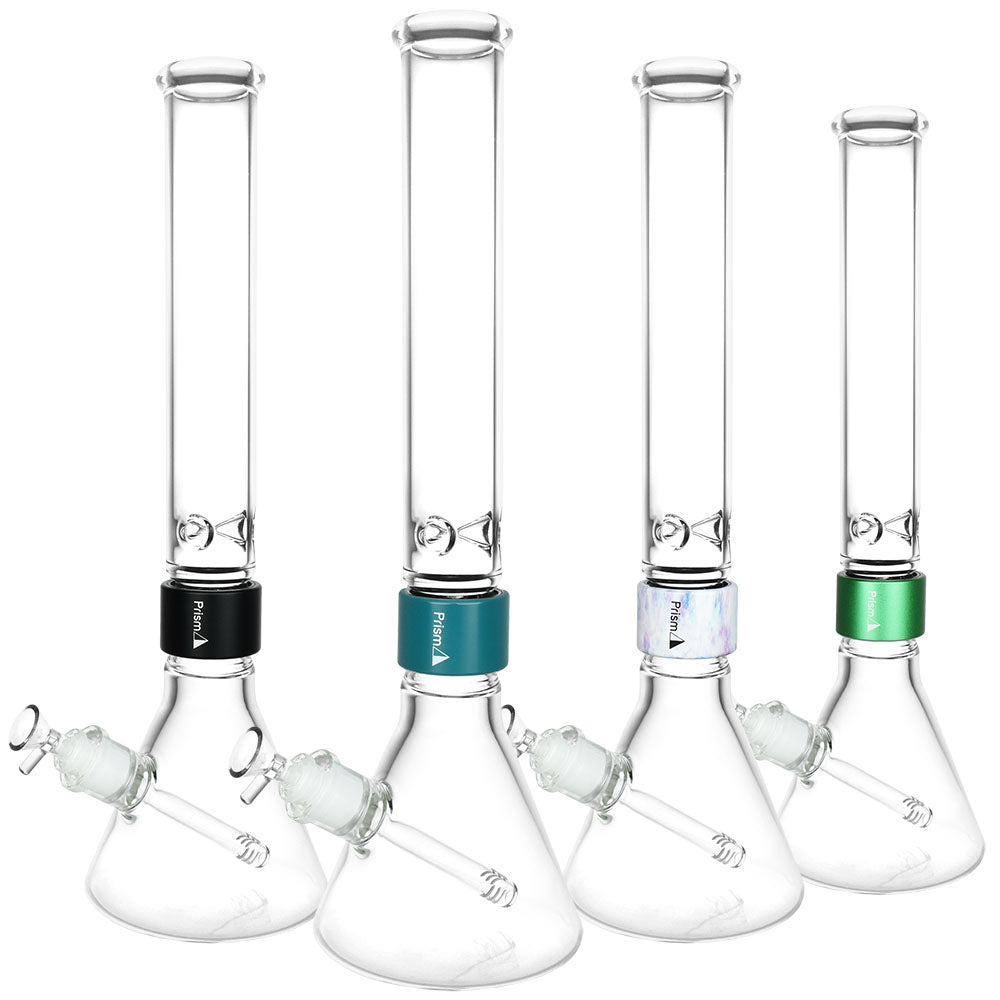 Prism 18" Tall Beaker Water Pipes with Single Stack, 14mm Female Joint, Clear Borosilicate Glass, Front View