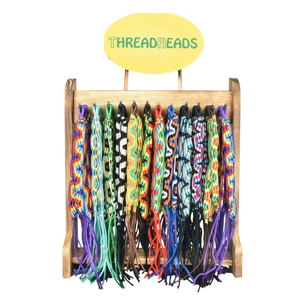 ThreadHeads Woven Bracelets display with assorted colors, 144pc bulk set, front view