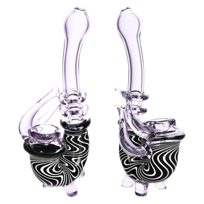 Psychedelic Black and White Waves Borosilicate Glass Sherlock Pipe for Dry Herbs, 7-inch