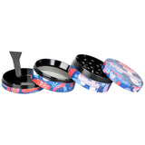 Assorted Psychedelic Mushroom Metal Grinders Display, 4pc with Kief Catcher, 2" Diameter