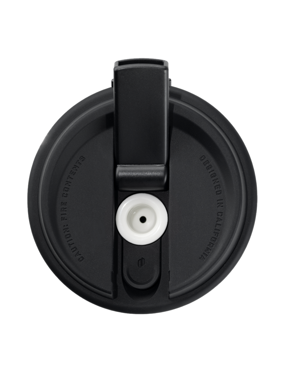 Puffco Cupsy coffee cup water pipe in black, top view, showing lid and bowl