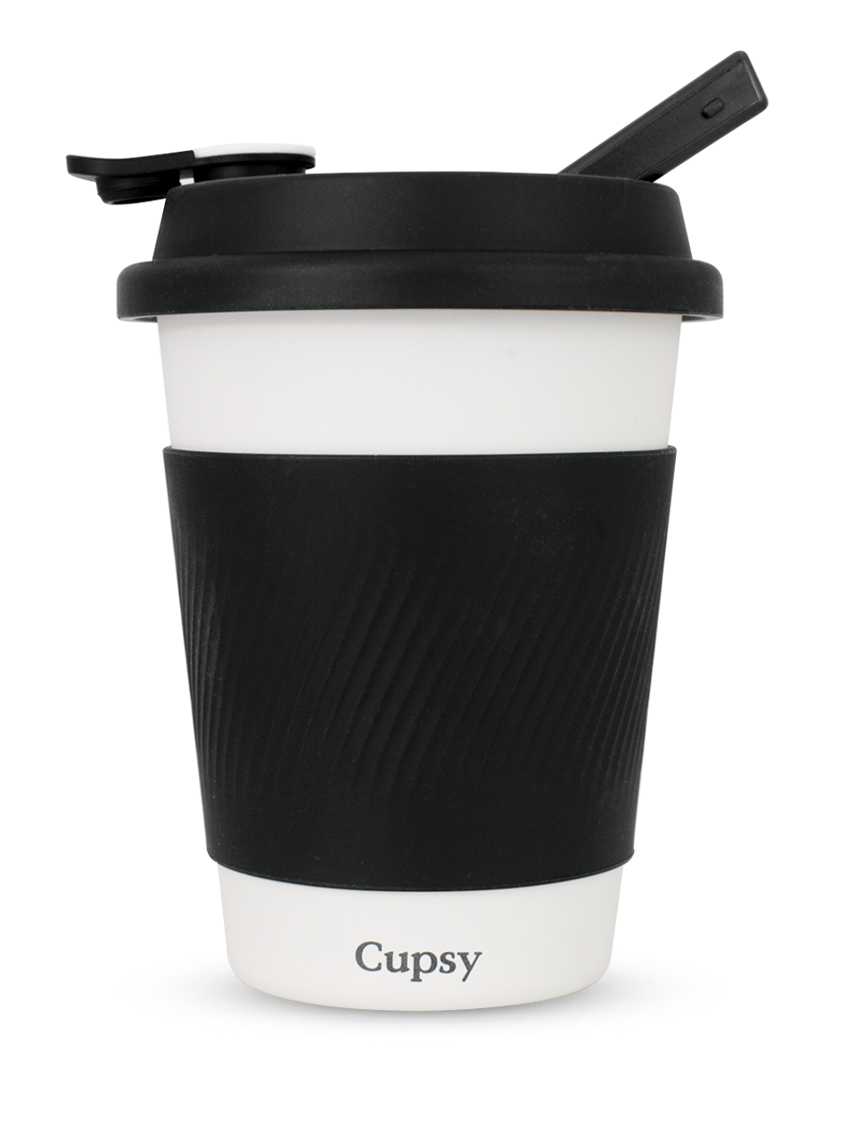 Puffco Cupsy - Front View of a Coffee Cup Styled Water Pipe with Black Accents