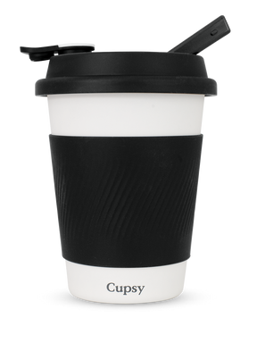 Puffco Cupsy - Front View of a Coffee Cup Styled Water Pipe with Black Accents