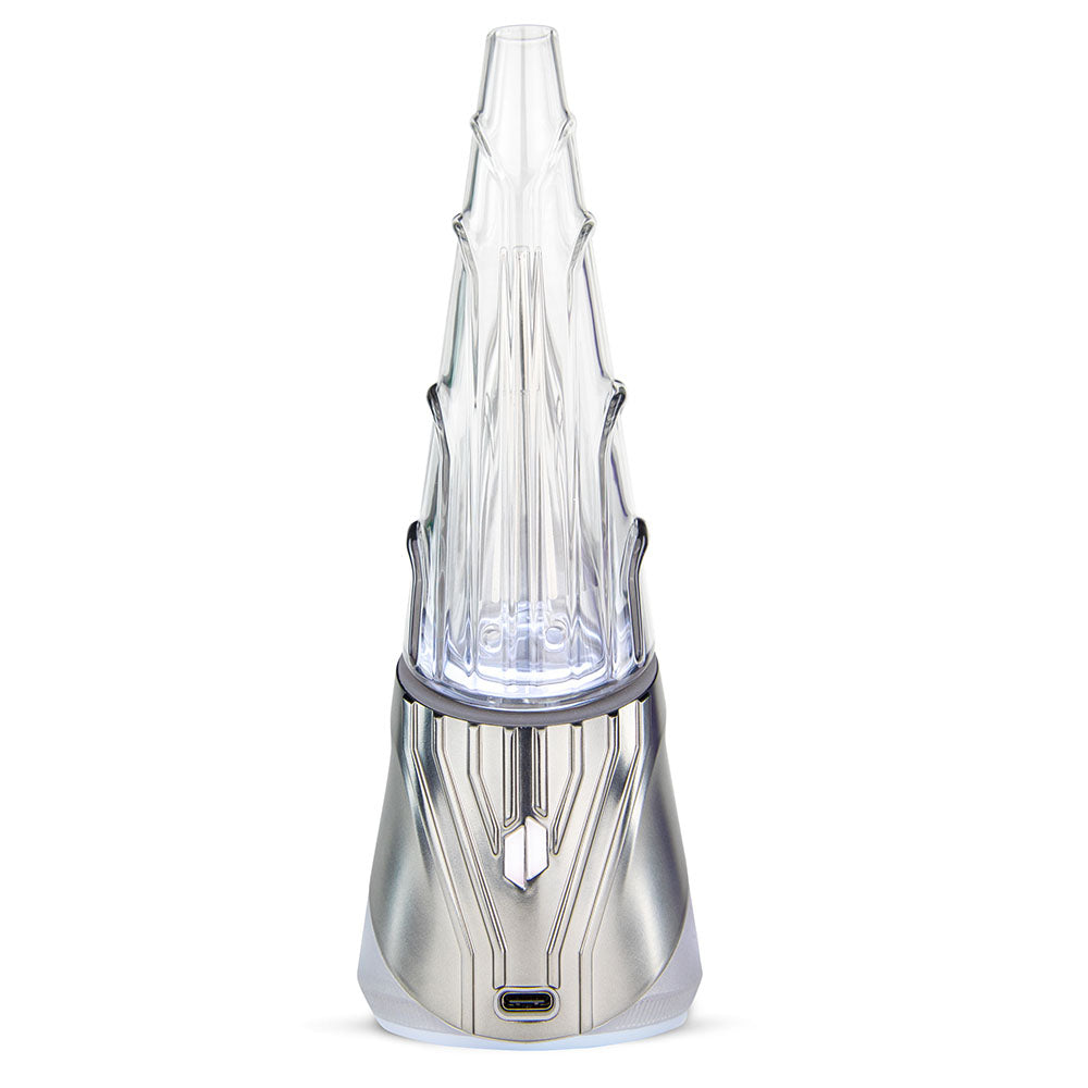 Puffco Guardian Peak Pro Smart Rig front view, for concentrates, with sleek silver design