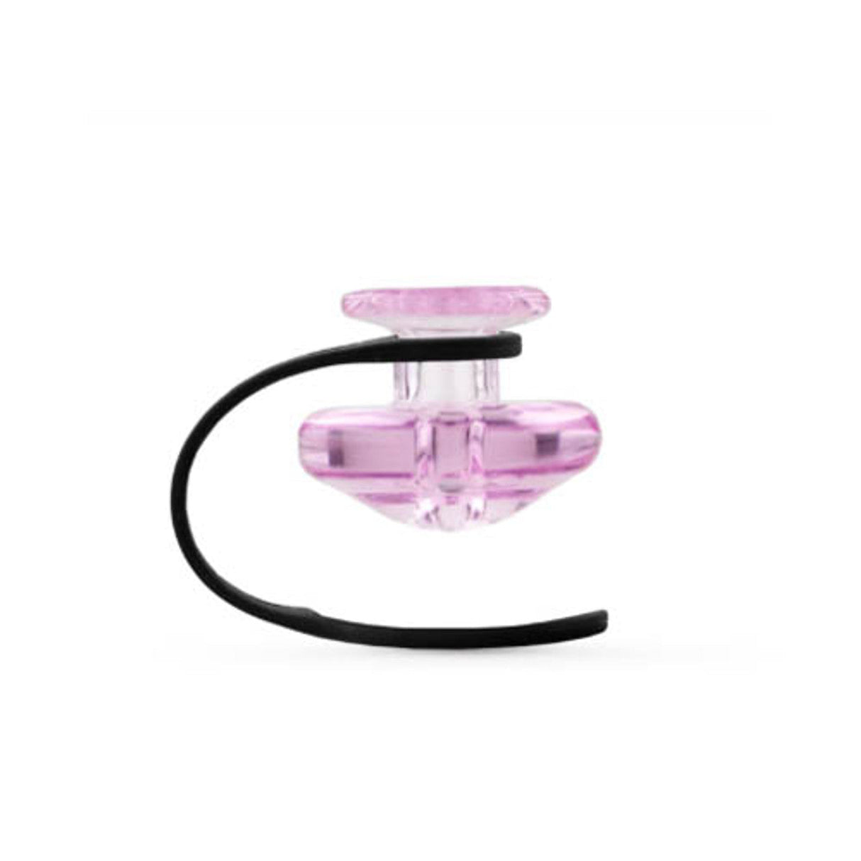 Puffco Peak Carb Cap & Tether in Pink Borosilicate Glass, Front View on Seamless White Background