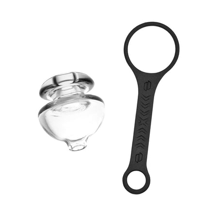 Puffco Peak transparent color ball carb cap and black tether, front view, for precise airflow control