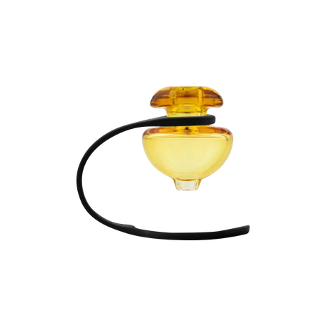 Puffco Peak amber-colored ball carb cap with tether on seamless white background
