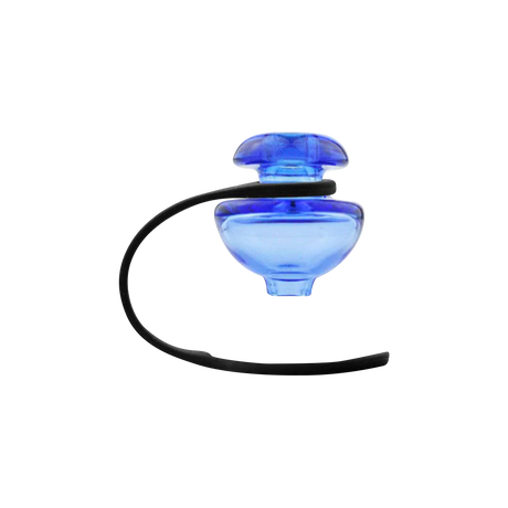 Puffco Peak blue color ball carb cap with tether on a seamless white background