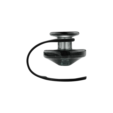 Puffco Peak black color carb cap and tether close-up on a seamless white background