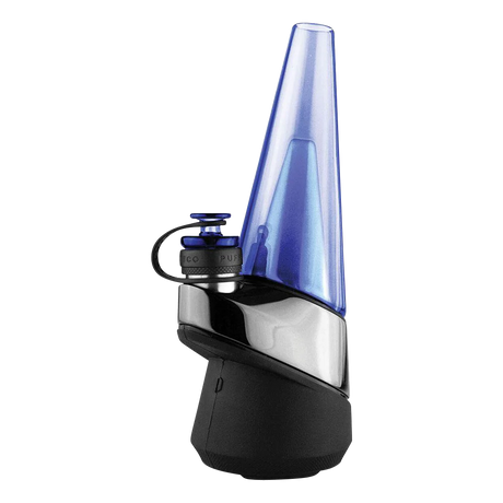 Puffco Peak Colored Glass Attachment in blue, side angle, for vaporizers, borosilicate glass