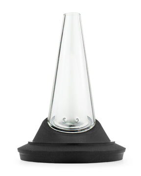 Puffco Peak Glass Stand front view, sleek steel and silicone construction for secure vape storage