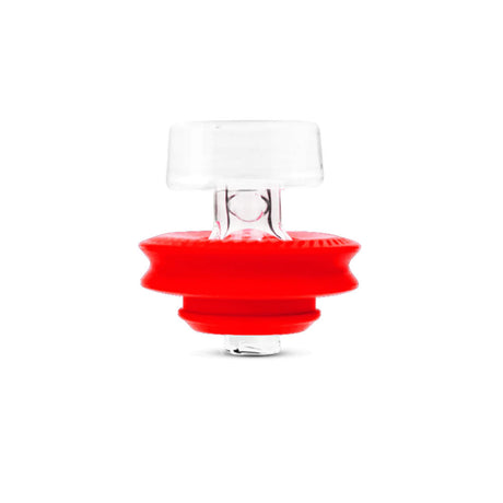 Puffco Peak Pro Directional Ball Carb Cap, red silicone grip, front view on white background