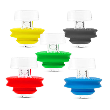 Assortment of Puffco Peak Pro Directional Ball Carb Caps in various colors front view
