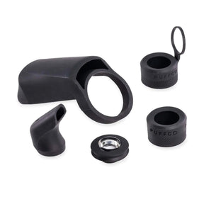 Puffco Peak Pro Travel Pack V2 accessories in black silicone displayed on white background