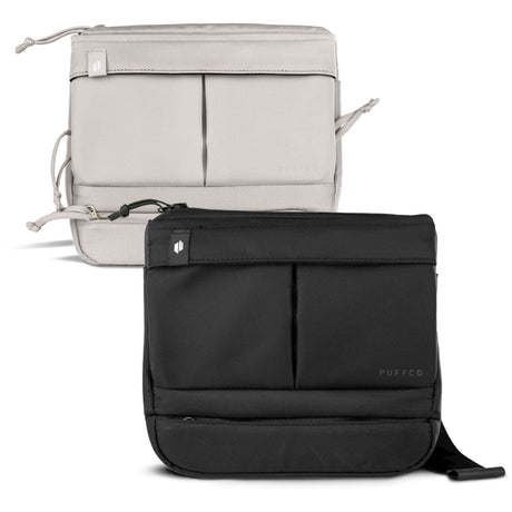 Puffco Proxy Travel Bag in black and grey, front view, compact and portable design