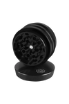 Pulsar 2" Black Aluminum 4pc Grinder, compact design with sharp teeth, ideal for dry herbs, angled view