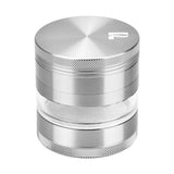 Pulsar 2.5" Aluminum 4pc Grinder, Silver, with Stash Window - Front View