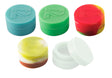 Assorted Pulsar 35mm Silicone Containers in various colors including Rasta, clear, and multicolor