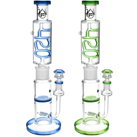 Pulsar 420 Glycerin Stacker Water Pipes in blue and green with honeycomb percolator, front view