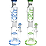 Pulsar 420 Glycerin Stacker Water Pipes in blue and green with honeycomb percolator, front view