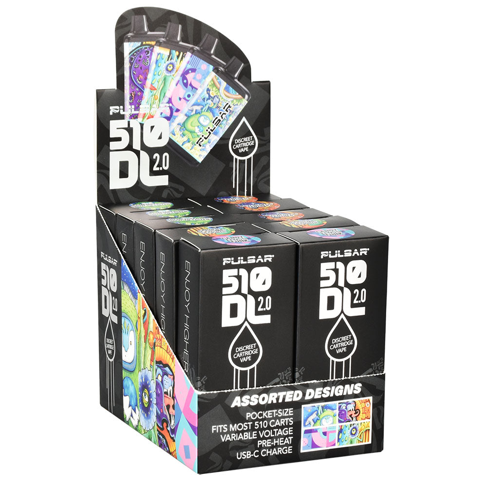 Pulsar 510 DL 2.0 Vape Bars in Display Box, 650mAh, Assorted Designs, Front View