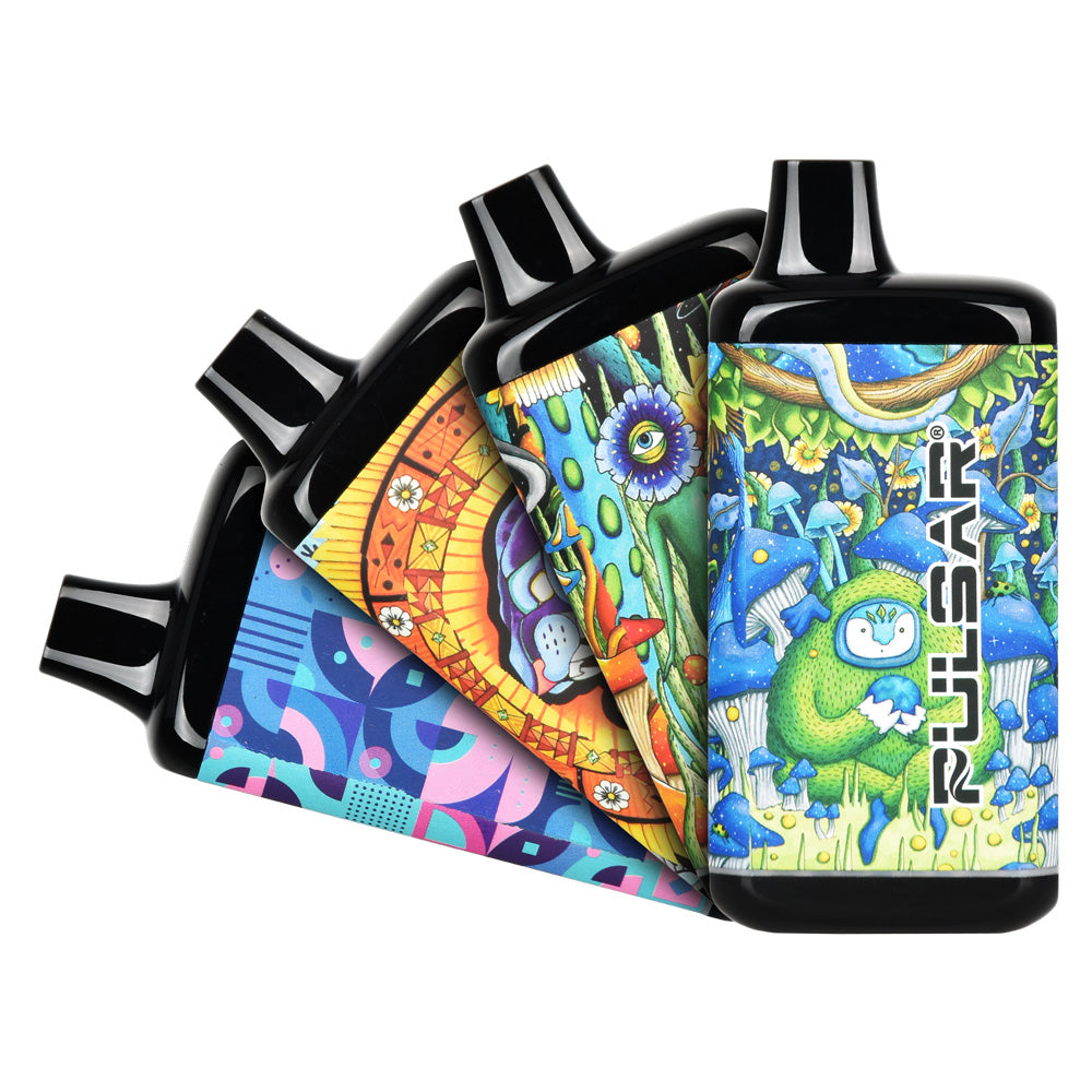 Pulsar 510 DL 2.0 Variable Voltage Vape Bars with colorful designs, 650mAh, angled view