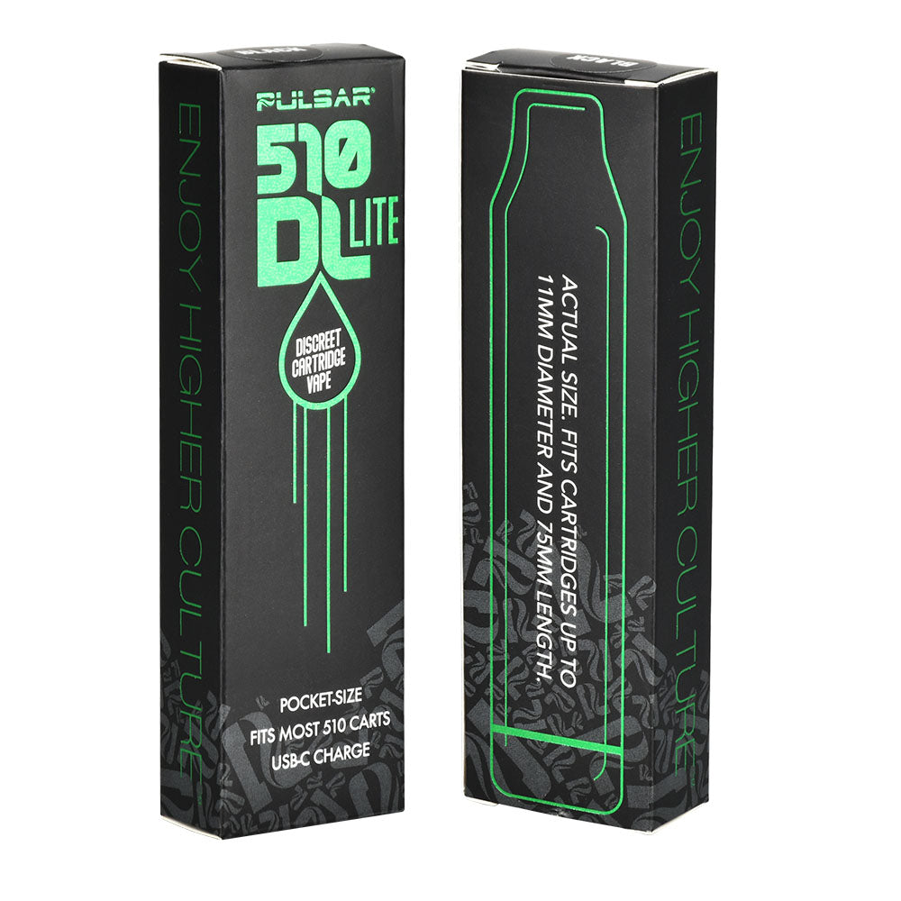 Pulsar 510 DL Lite Vape Pen packaging, compact design, USB-C charge, front and side view