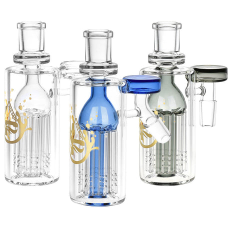 Pulsar 7-Arm Ash Catcher set of 3, 14mm female joint at 45 and 90 degrees, borosilicate glass, front view