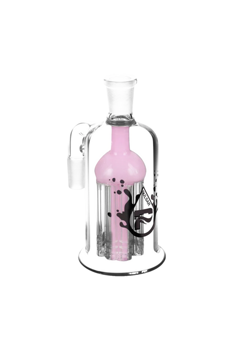 Pulsar 8 Arm Ash Catcher with pink tree percolator, 90-degree joint, front view on white background