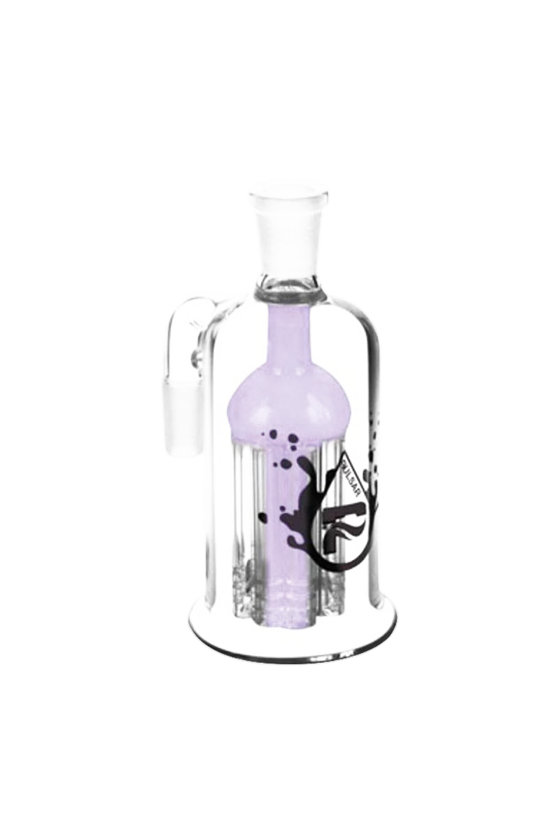 Pulsar 8 Arm Tree Percolator Ash Catcher in Clear and Purple Borosilicate Glass, 90 Degree Joint