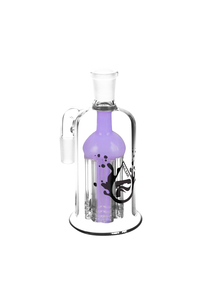 Pulsar 8 Arm Ash Catcher with tree percolator, 90-degree joint, and purple accents