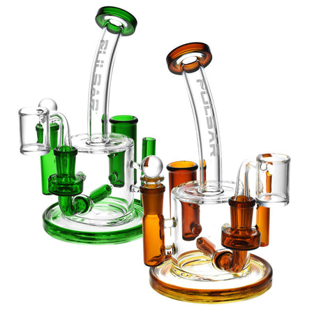 Pulsar All in One Station Dab Rig V2 in green and amber, 8-inch, with borosilicate glass bangers