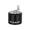 Pulsar Aluminum Crank Grinder in Black, 4-piece with transparent lid, side view on white background