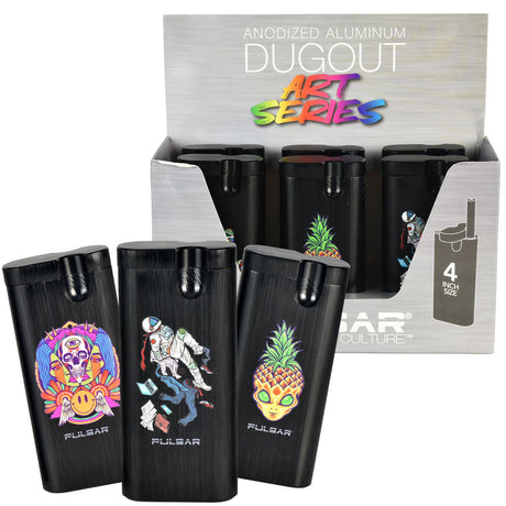 Pulsar Anodized Aluminum Dugout with Artistic Designs, 4" Compact Size, Front View